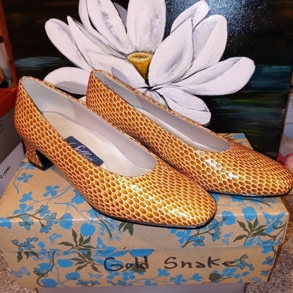 Vintage Selby bamboo yellow snakeskin shoe 5.5 - Picture 2 of 11